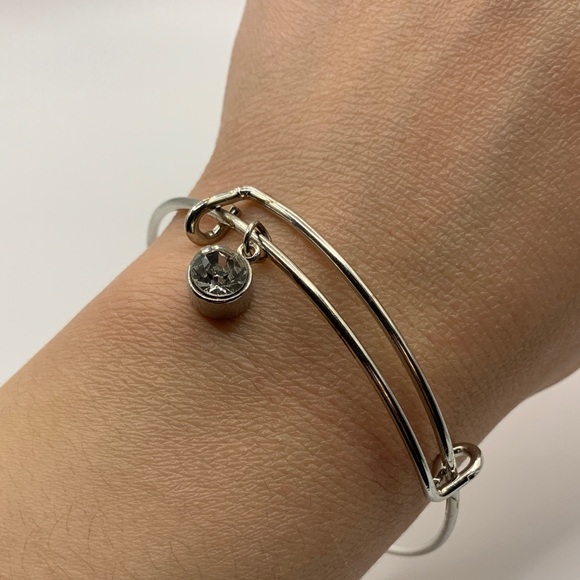 Silver-tone Bangle with Rhinestone Charm - Picture 2 of 5